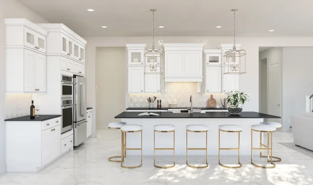 Positano III - Kitchen with Island & Pendant Lights